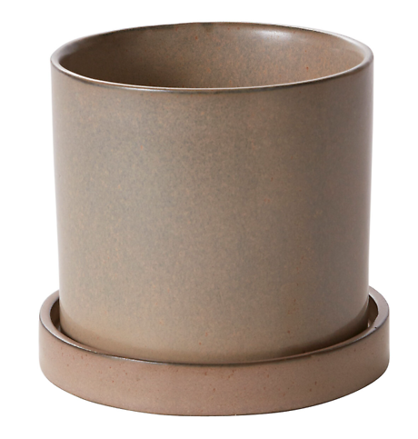 Hawthorne Pot with Saucer Tan 3.5\" x 4\"