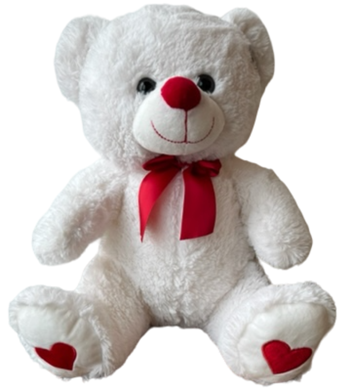 Large Teddy Bear - White With Red Hearts