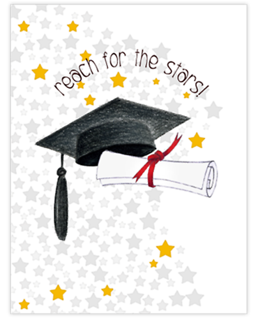 Cap, Scroll, Stars Graduation Card